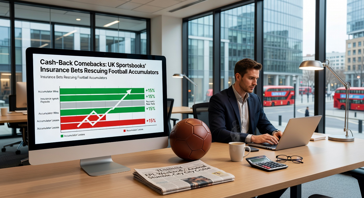 Infographic illustrating cash-back flow from a failed accumulator leg to a free bet redemption on the next football match