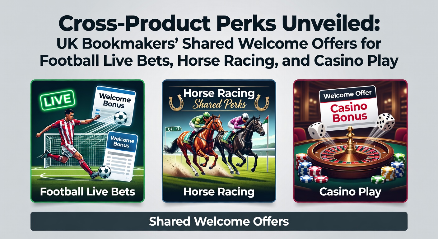 Vibrant display of UK betting interfaces showing shared welcome bonus promotions for live football matches, horse racing events, and casino games