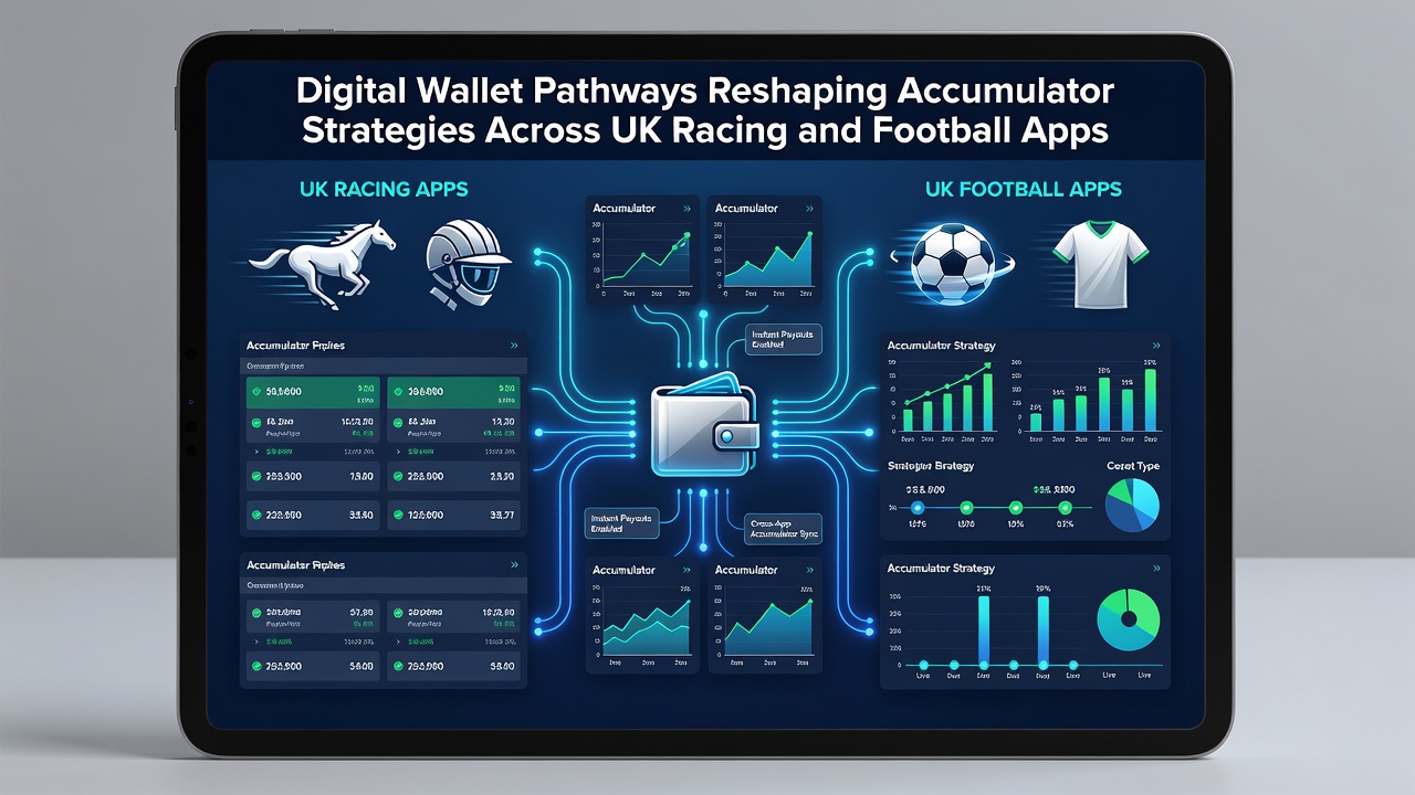 Mobile screen showing accumulator builder with digital wallet payment confirmation for horse racing and soccer bets