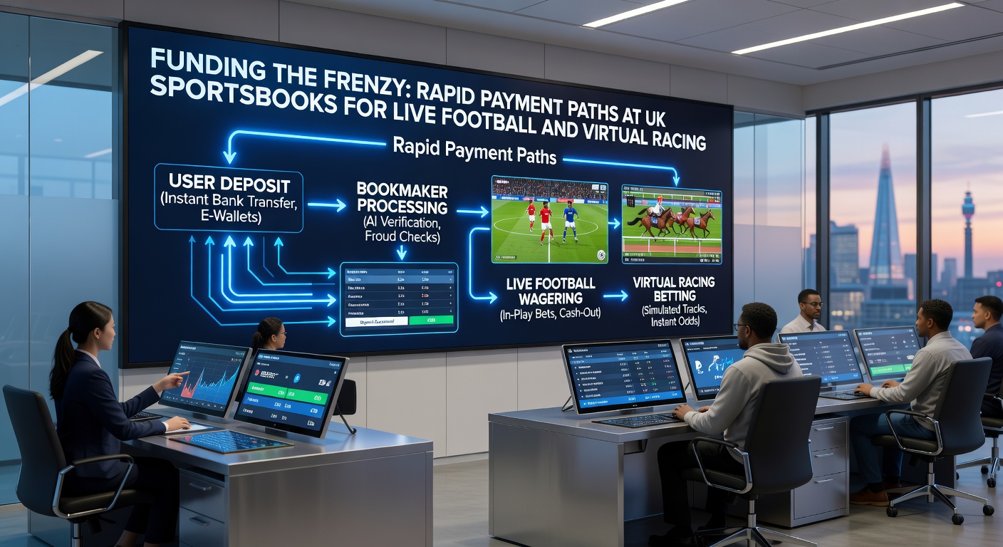 Screenshot of a UK sportsbook app displaying virtual horse racing results alongside instant deposit buttons for PayPal and Apple Pay, emphasizing round-the-clock betting speed