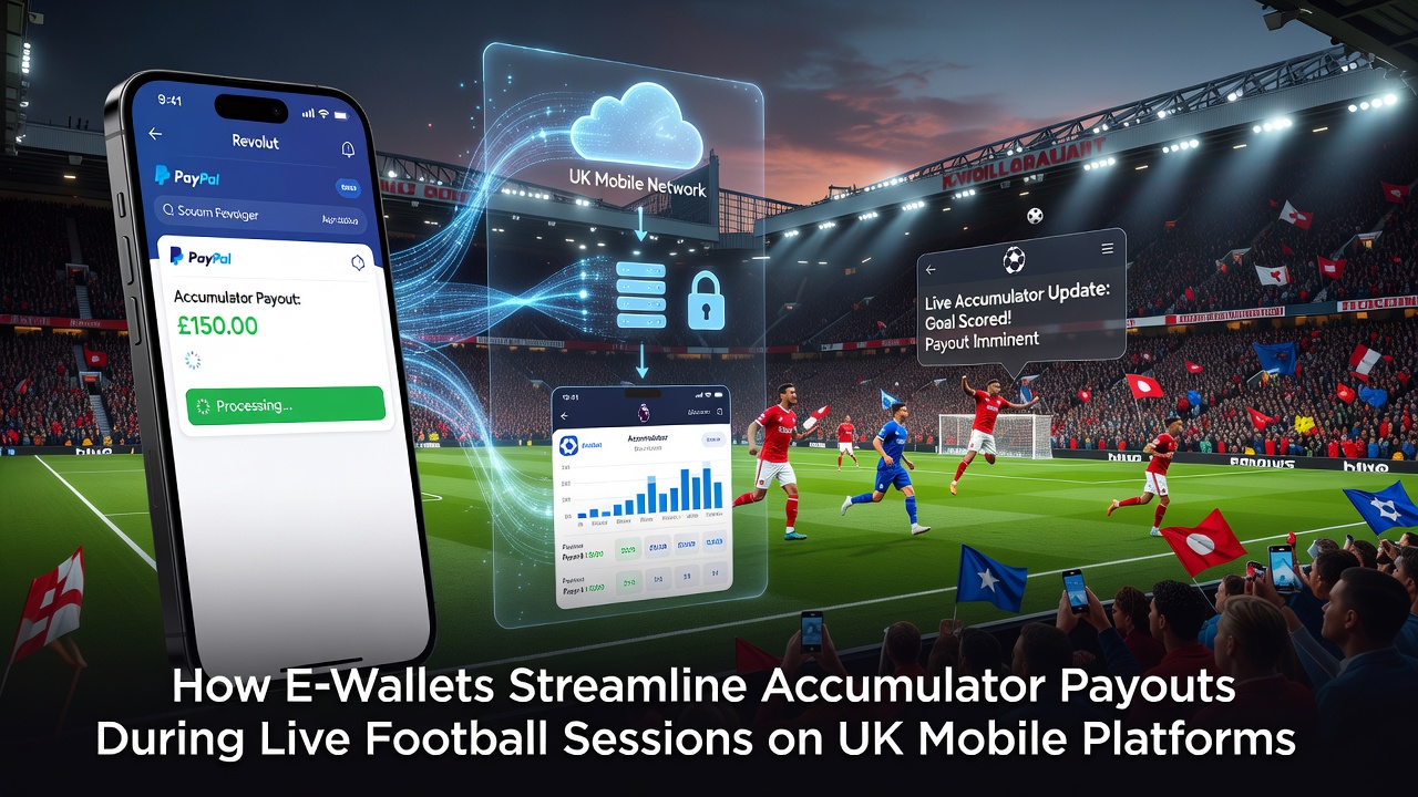UK football fan using mobile betting app with e-wallet integration during live match