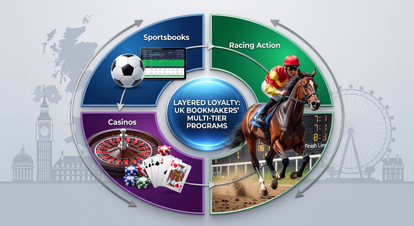 Screenshot of a multi-tier loyalty dashboard from a UK bookmaker, illustrating points balance, tier progress bar, and redeemable rewards for sports, casino, and racing