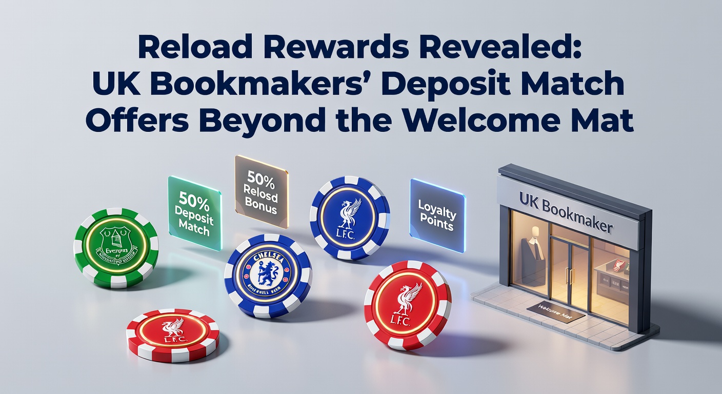 Graphic showing deposit match icons from UK bookmakers like stacked coins and percentage symbols highlighting reload rewards
