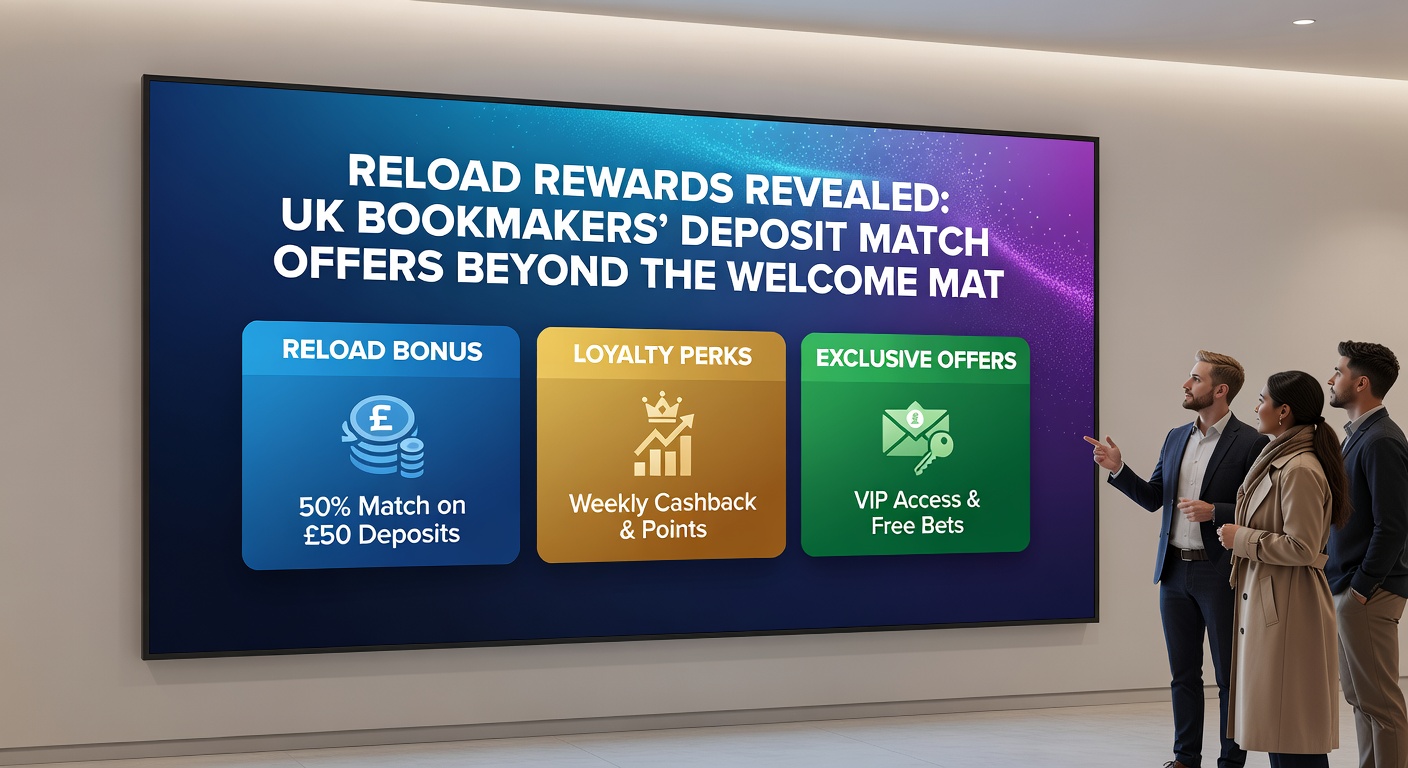 Screenshot collage of UK bookmaker apps displaying active reload deposit match promotions with free bet credits