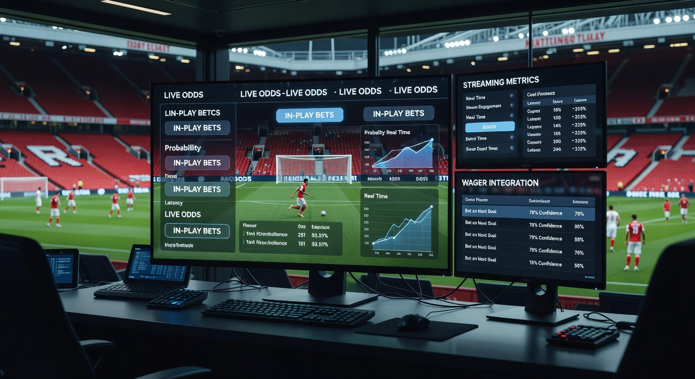 Close-up of a tablet screen showing synchronized horse racing stream and live betting odds at a UK racetrack event